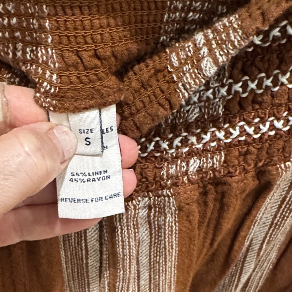 Sincerely Jules Brown and Cream Striped Wide-Leg Smocked Pants - Picture 3 of 3